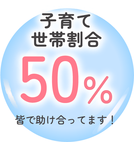 子育て世帯割合50％皆で助け合ってます！